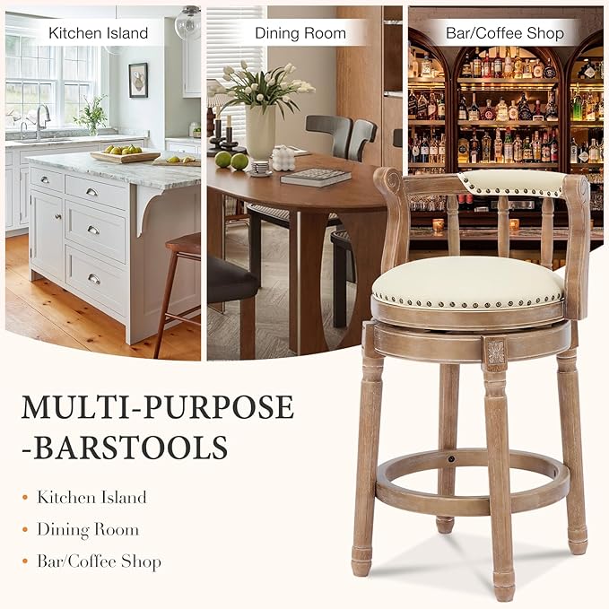 CozyRain Bar Stools Modern Swivel Barstools, Kitchen Counter Genuine Leather - Image 7