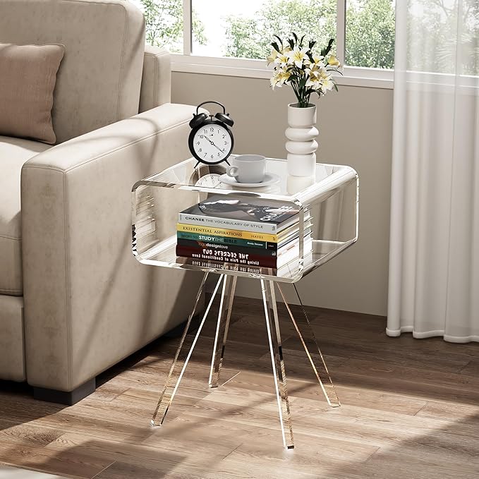 Acrylic Side Table, Acrylic Nightstand Bedside Table - Image 2