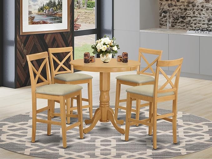 East West Furniture JAPB5-OAK-C 5 Piece Counter Height Pub Set Includes a Round - Image 2