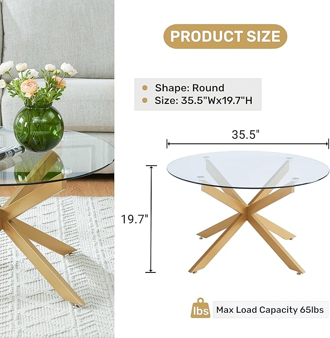 Round Glass Coffee Tables for Living Room, Home Office, Modern & Simple Center - Image 2