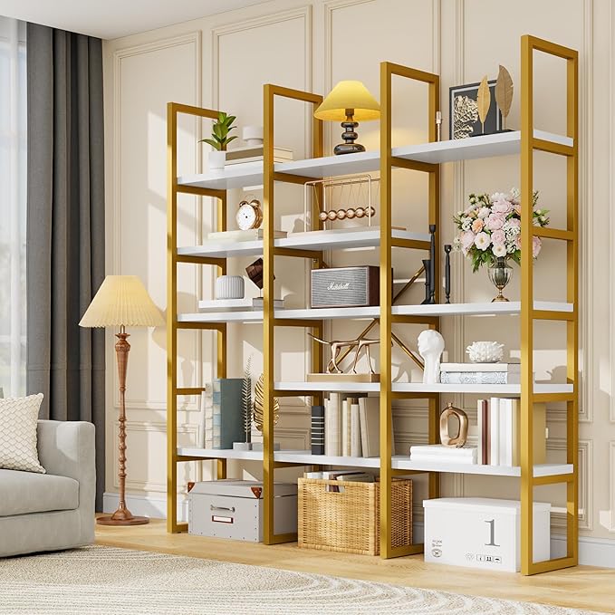 Semoic Large Bookshelf 5 Tiers, Triple Wide Geometric Bookcase, 71 Inches Tall - Image 3