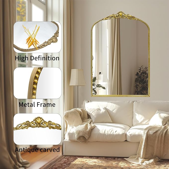 G-LEAF Vintage Baroque Mirror 24"X36", Arched Mantel Victorian Antique - Image 7