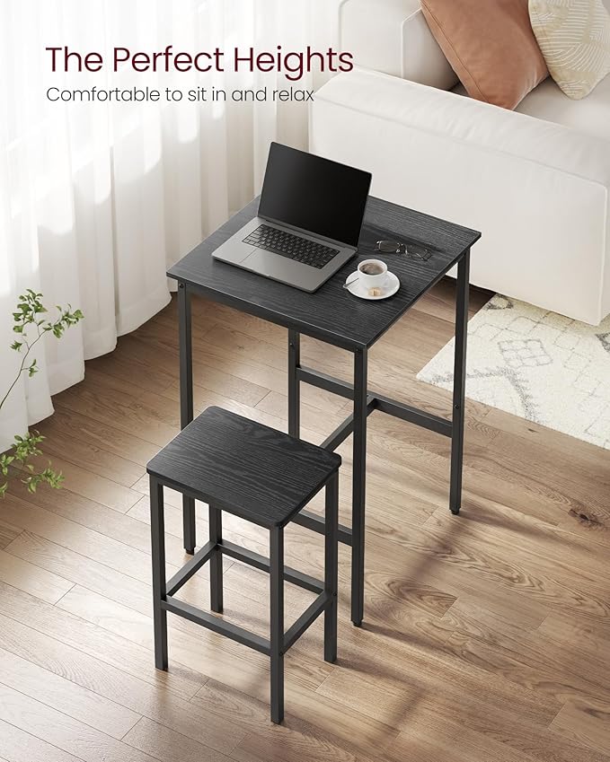VASAGLE Bar Table and Chairs Set, Square Table - Image 3