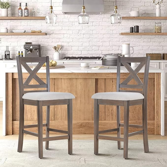 COLAMY Wooden Bar Stools Set of 2, Counter Height Bar Stools, Mid Century by COLAMYINC