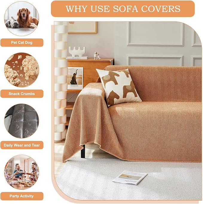 STACYPIK Orange Sofa Cover, Modern Chenille Couch Cover - Image 6