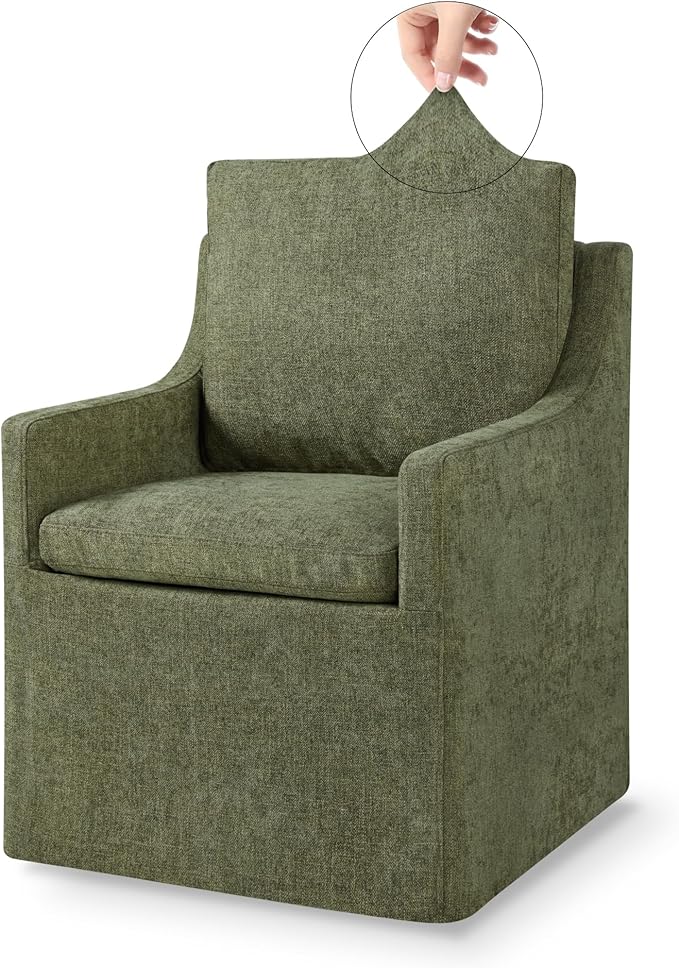 Upholstered Dining Chairs with Casters Easy Assembly Side Deskchair with Rollers - Image 5
