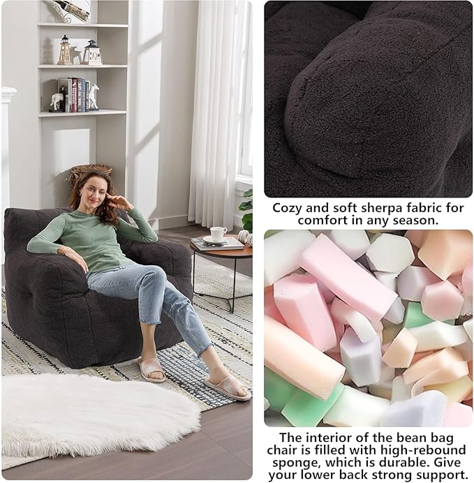Recaceik Bean Bag Chairs, Tufted Soft Stuffed Bean Bag Chair - Image 5
