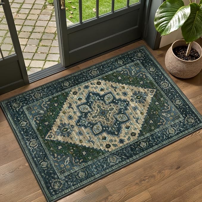 Tangsoo 2x3 Rugs for Entryway, Vintage Washable Non Slip Small Area Rug by Tangsoo