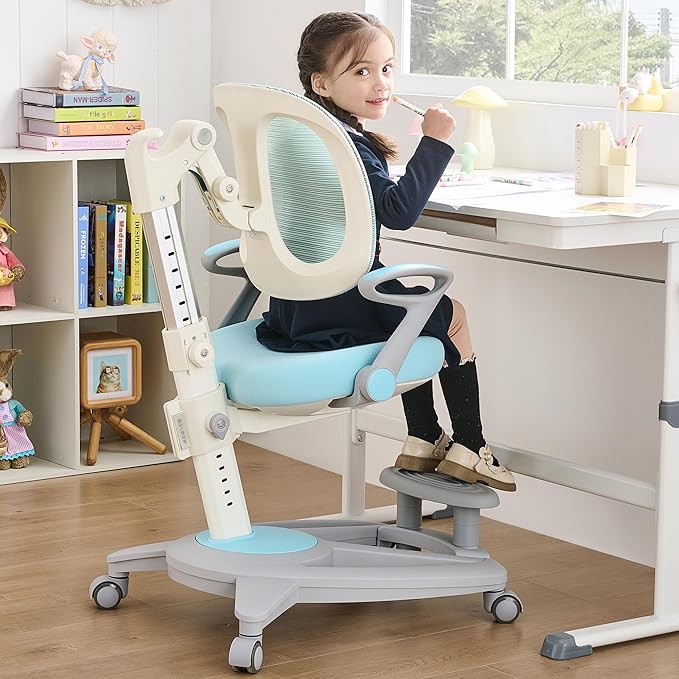 Ergonomic Kids Desk Chair with Footrest & Height-Adjustable Seat, Work & Dining by ERIYA