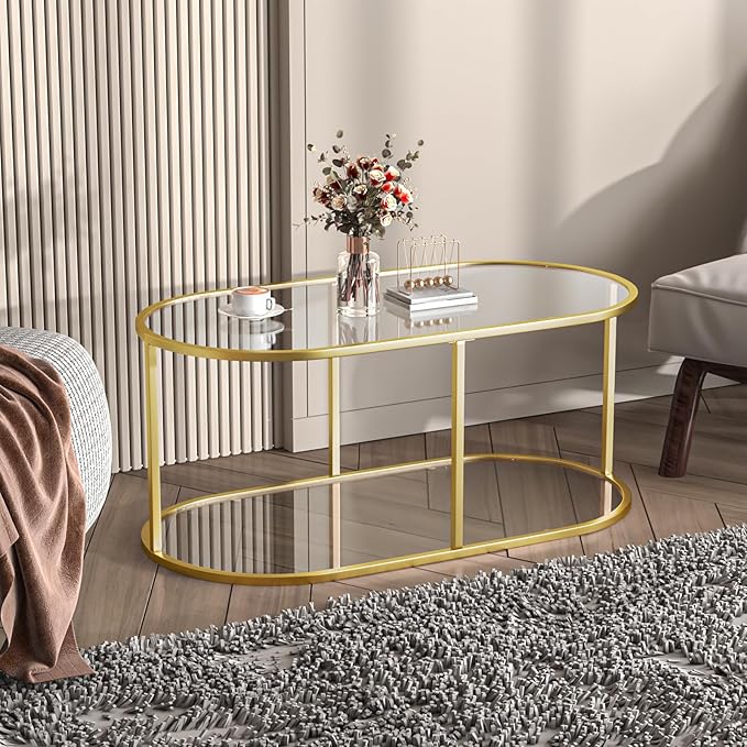 Coffee Table Gold Glass Coffee Table - Image 3