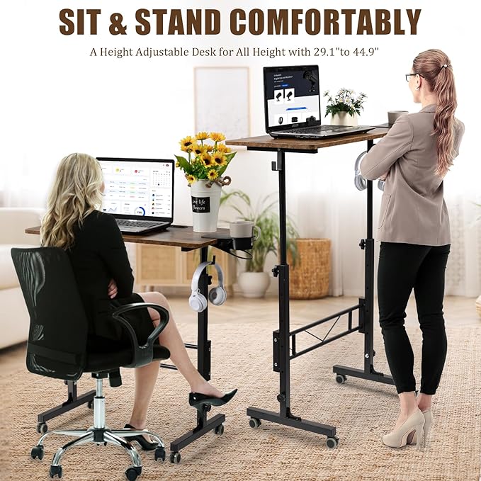 SIDUCAL Standing Desk Adjustable Height, Small Mobile Stand Up Desk - Image 4