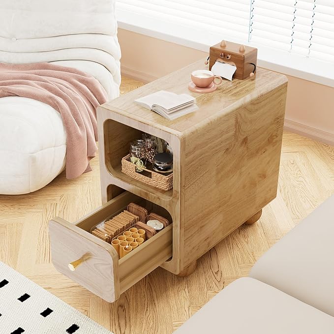 Solid Wood Night Stand, Narrow Nightstand - Image 2