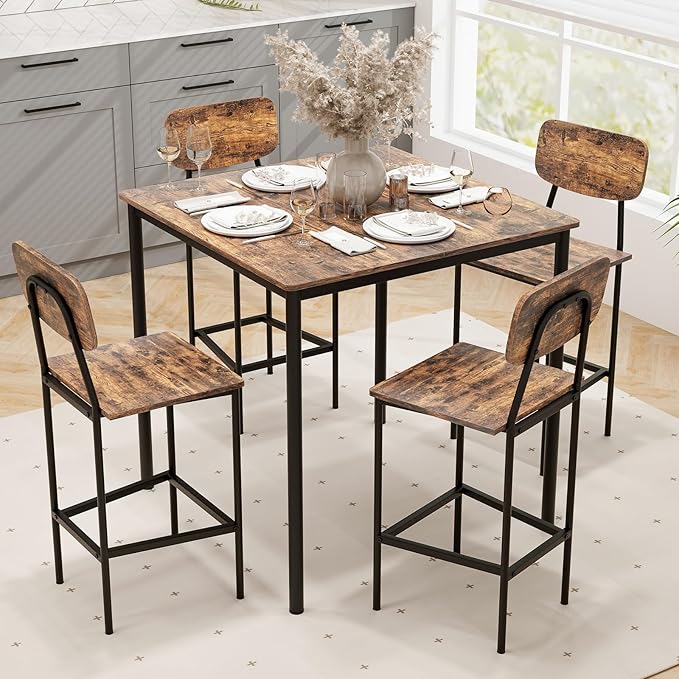 Tangkula Bar Height Table and Chairs, Counter-Height Dining Table Set, Pub - Image 2