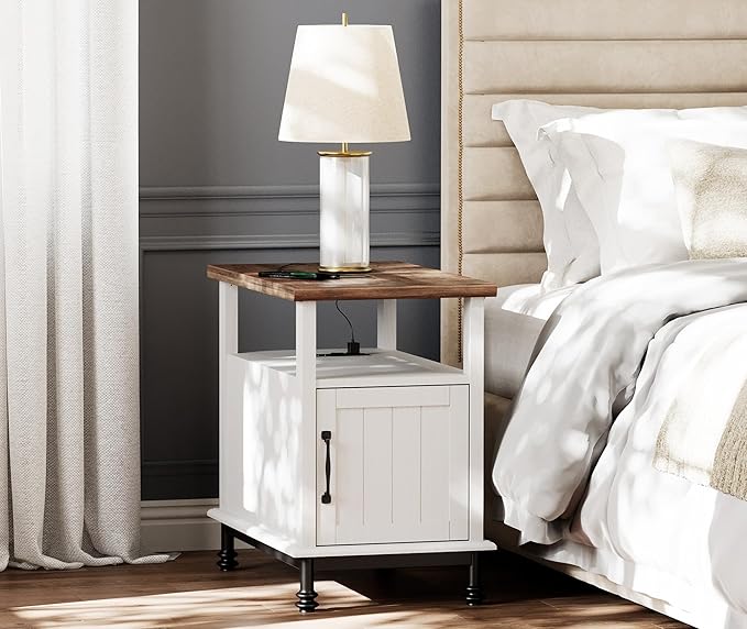 WAMPAT Narrow End Table with Charging Station, Farmhouse Side Table with Open - Image 3