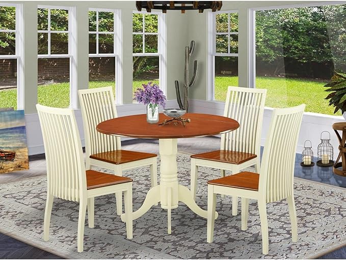 East West Furniture DLIP5-BMK-W 5 Piece Dining Room Table Set Includes a Round - Image 6