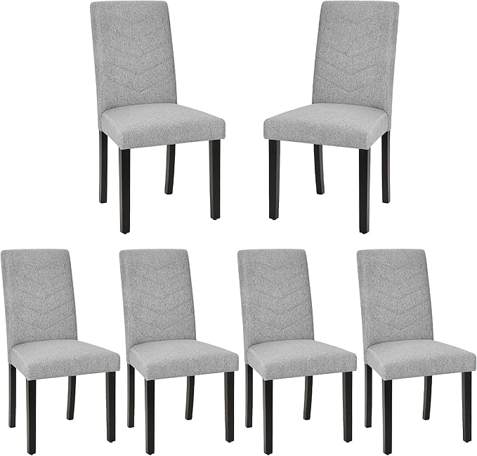 VECELO Upholstered Dining Chairs Set of 6, Fabric Wood Legs High Back by VECELO