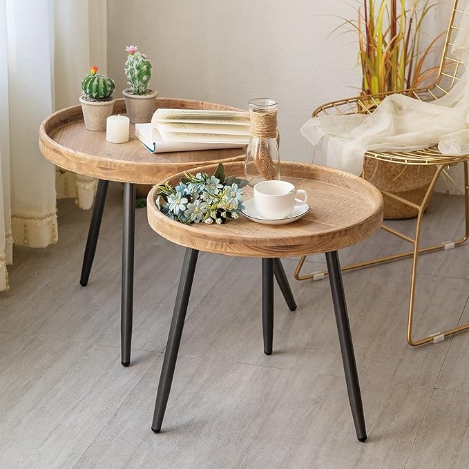 LITA Log Desktop Round Side End Table, Nightstand Tables, Indoor Outdoor Round - Image 4
