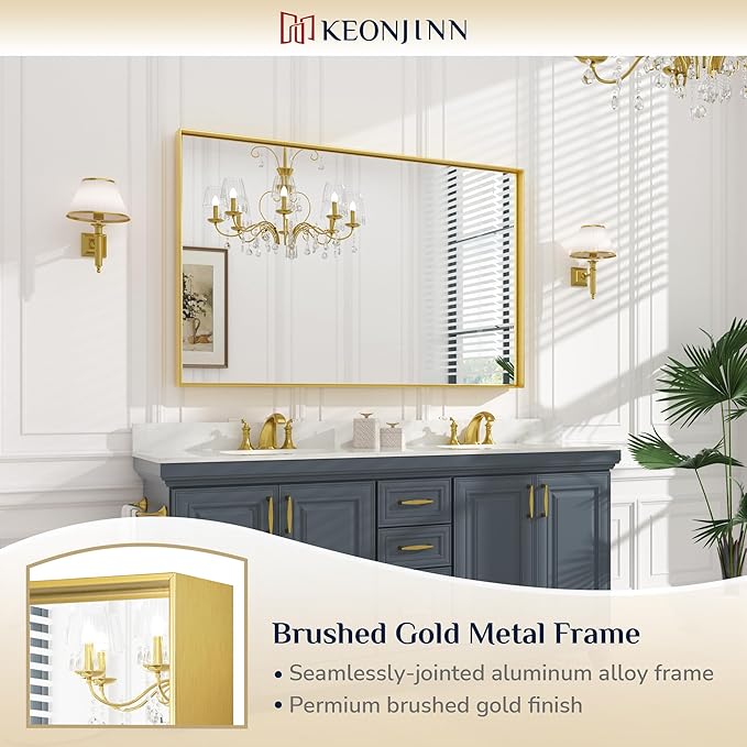 Keonjinn Brushed Gold Bathroom Mirror 55 x 36 Inch, Large Gold Vanity Mirror - Image 7