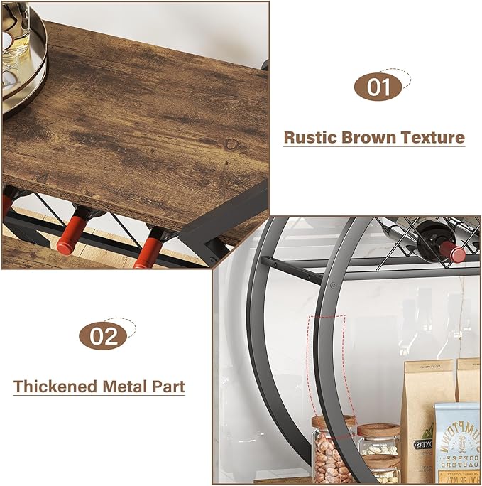 LVB Industrial Kitchen Bar Cart, Farmhouse Beverage Serving Liquor Cart - Image 7