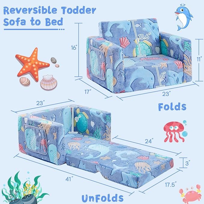 Toddler Chair Comfy, 2-in-1 Soft Toddler Couch Fold Out - Image 2