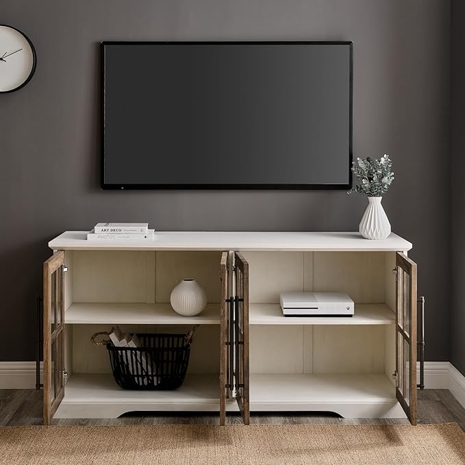 Walker Edison Modern Glass and Wood Universal TV Stand - Image 4