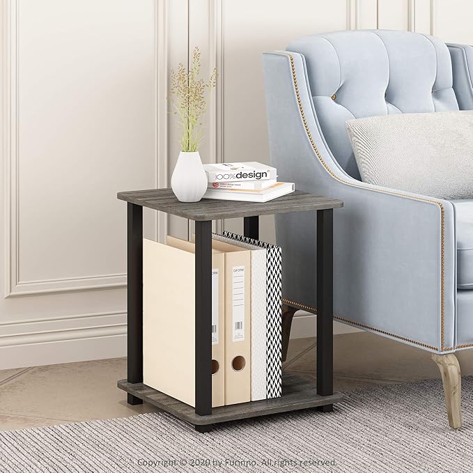 Furinno Simplistic Set of 2 End Table, French Oak Grey/Black - Image 2