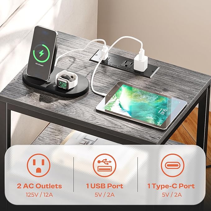 SUPERJARE Nightstand with Charging Station, Bed Side Table with Adjustable - Image 4