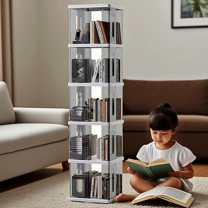 Rotating Bookshelf Tower, 360-Degree Rotating Bookshelves, Small Space Spinning - Image 3