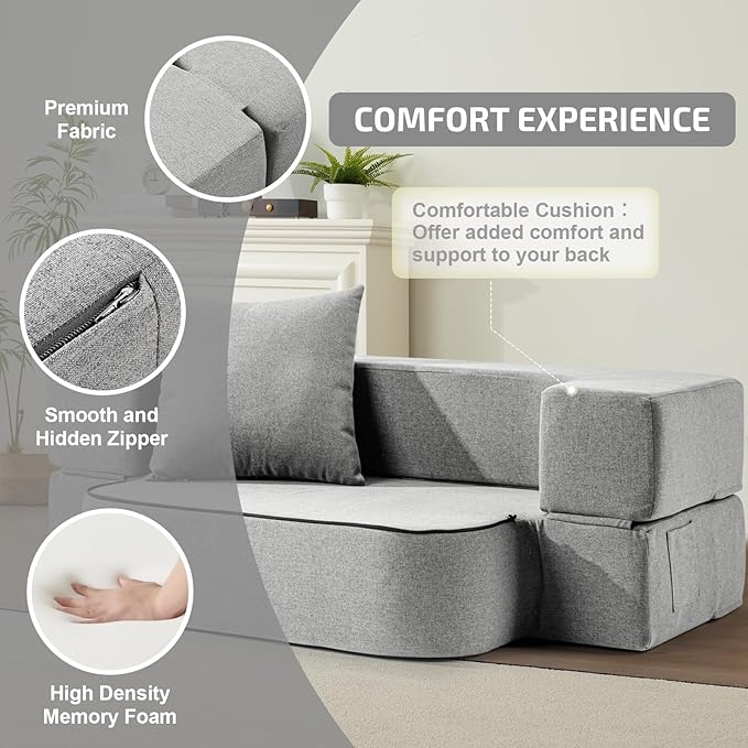 2-in-1 Folding Sofa Bed with Pillow - Image 4