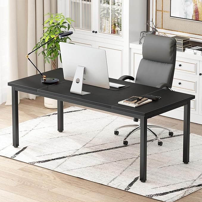 DlandHome Computer Desk, Large Executive Office Desk Study Writing Workstation - Image 2