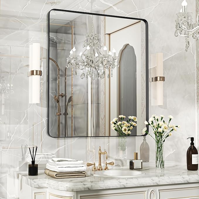 32×36 Black Bathroom Mirror, Rectangular Bathroom Vanity Mirror by FunMemories