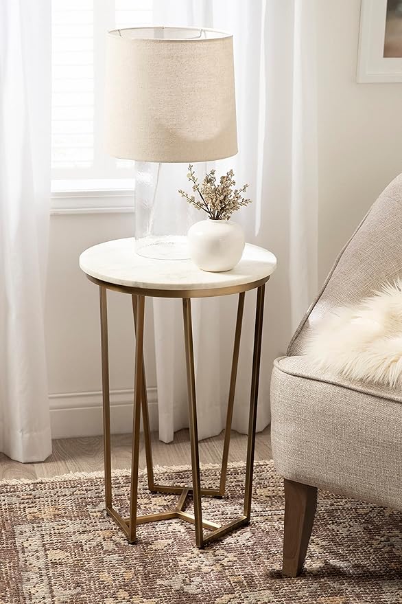 Kate and Laurel Solvay Round Metal and Wood Side Table, Walnut and Antique Brass - Image 2