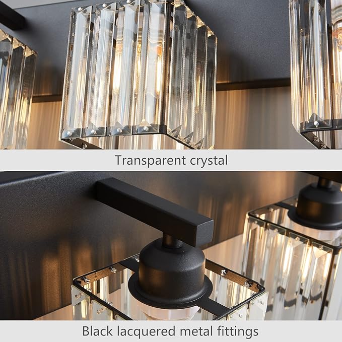 Modern 4-Light Black Crystal Bathroom Vanity Light Fixtures - Image 6