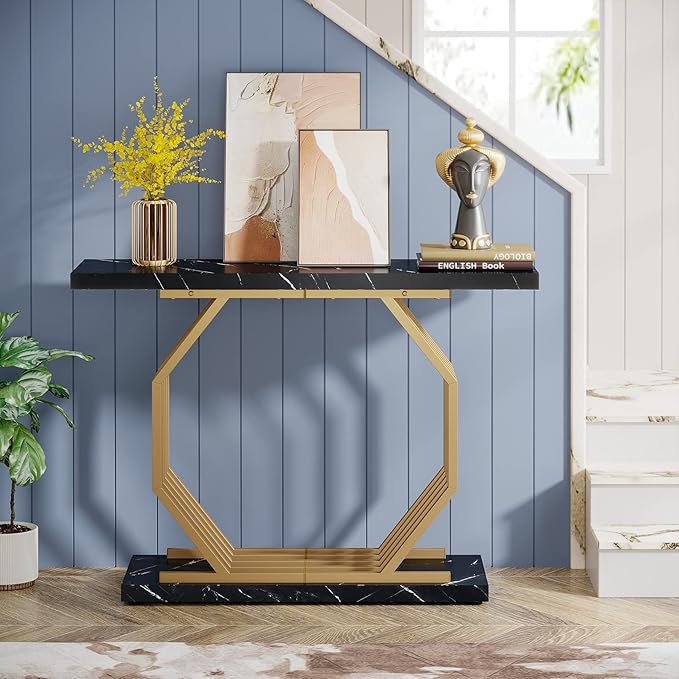 Tribesigns Gold Console Table, Faux Marble Entryway Table Narrow Sofa Table - Image 5