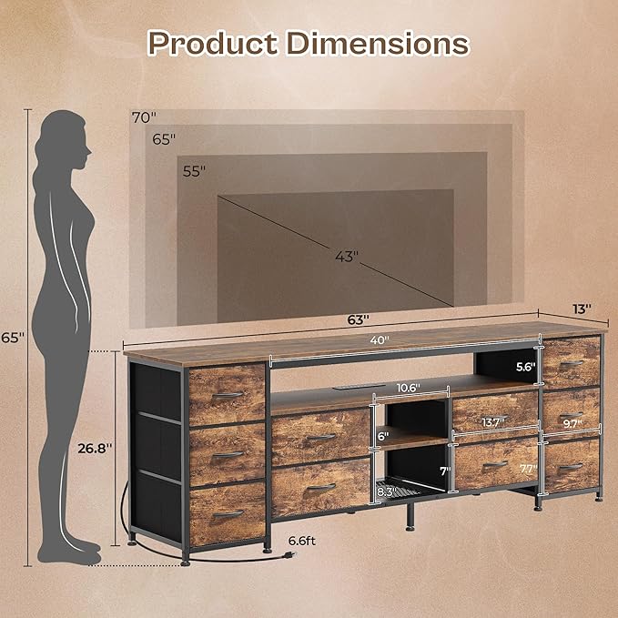 Huuger 63 Inch LED TV Stand Dresser - Image 3