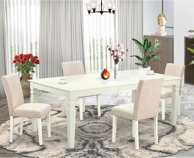 East West Furniture LGAB5-LWH-02 5 Piece Dining Set Includes a Rectangle Dining - Image 2
