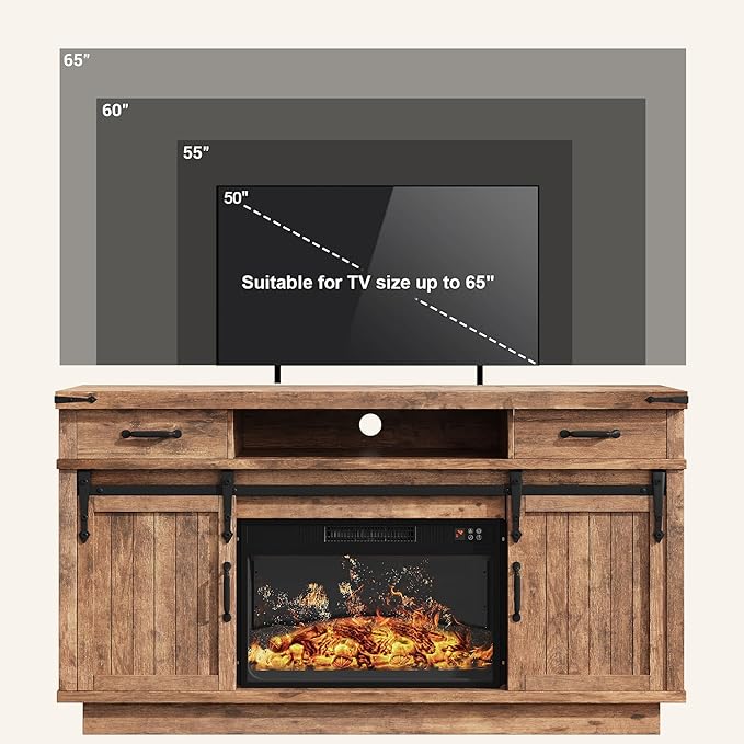 59'' Fireplace TV Stand with 3D Flame Electric Fireplace Heater, Entertainment - Image 9