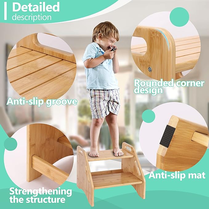 AMBIRD Wooden Step Stool, Two Step Stools Toddler 300 lbs Capacity - Image 3