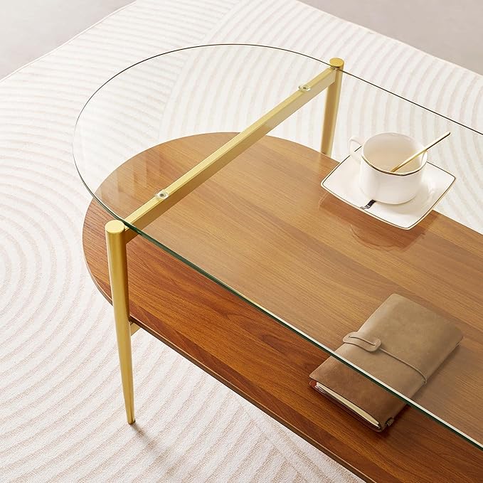Oval Glass Coffee Table, Mid-Century Modern Design, L41 x W21 x H17 inch - Image 8