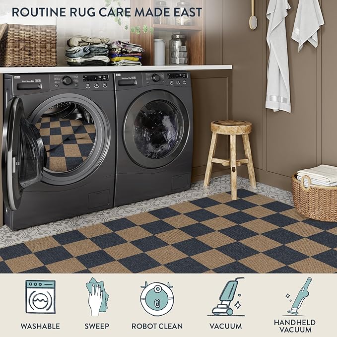 Lahome Checkered Easy Jute Living Room Rugs, 5x7 Dining Room Office Rug - Image 5
