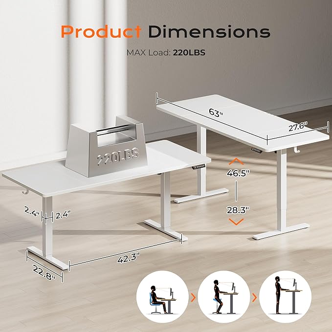 Huuger 63 x 28 Large Electric Standing Desk, Height Adjustable Computer Desk - Image 2