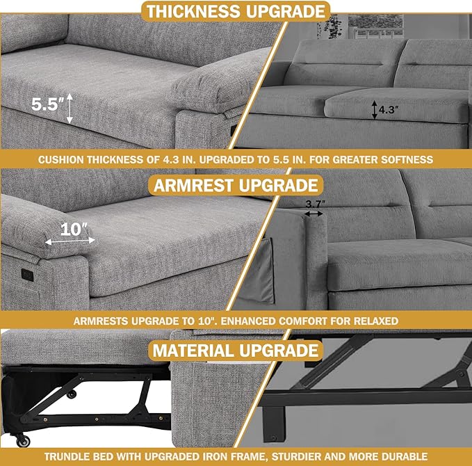Vipbear 58" Convertible Sofa Bed, 3-in-1 Pull Out Sleeper Sofa - Image 6