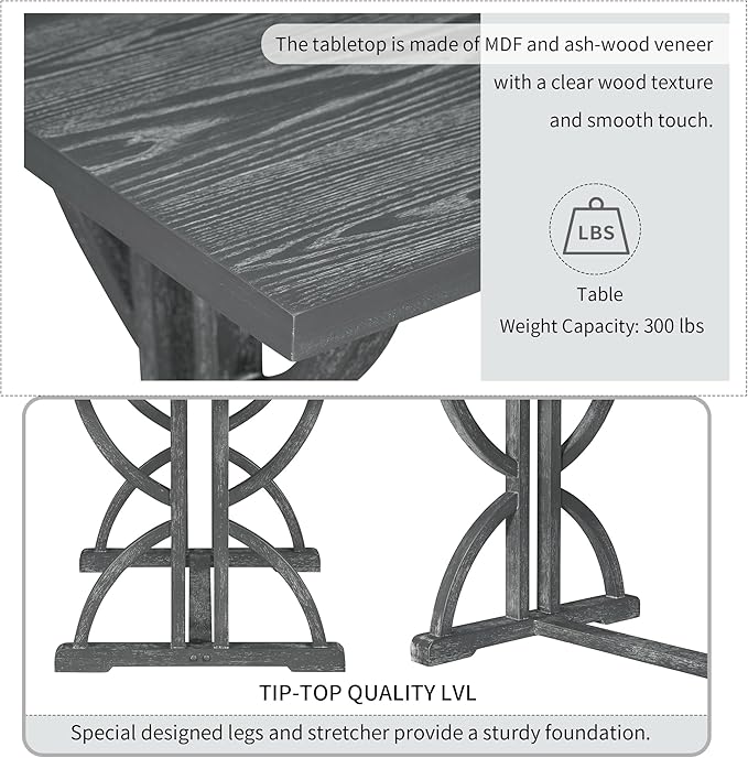SogesPower 6-Piece Dining Table Set, Rectangular Farmhouse Kitchen Dining Table - Image 5