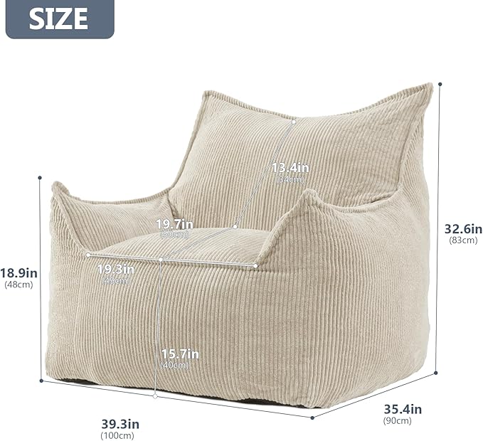 Giant Bean Bag Chair Sofa for Adults Teens, Comfy Corduroy Large Bean Bag Chairs - Image 2