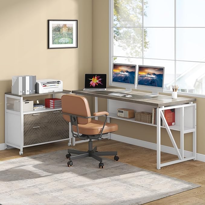 Tribesigns L Shaped Desk with Drawer Cabinet, 2 Piece Home Office Furniture - Image 7