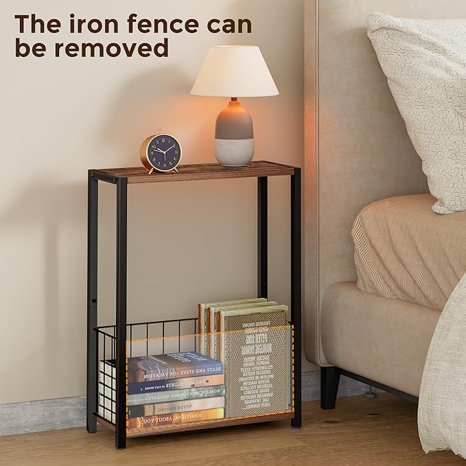 Narrow Side Table with Magazine Holder, Skinny End Table Perfect - Image 7