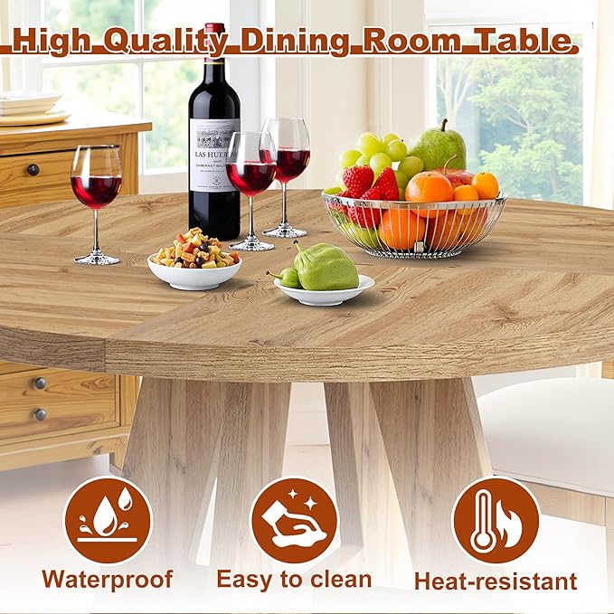 Round Dining Table for 4, 47 Inch Dinner Table Farmhouse Wooden Circle Kitchen - Image 6
