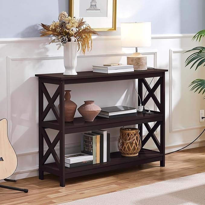 Yaheetech Console Table with Power Outlet, 3 Tier Narrow Sofa Couch Table with - Image 2