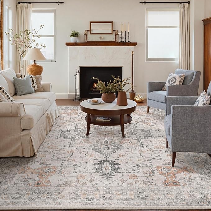 GENIMO 4x6 Area Rugs for Living Room, Machine Washable Low Pile Vintage Rugs - Image 8