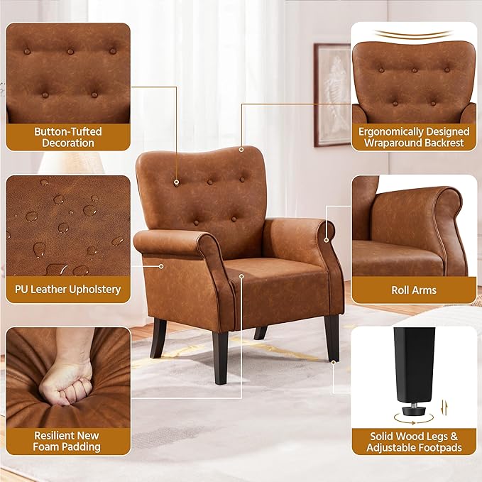 Yaheetech Modern Armchair, Mid Century PU Leather Accent Chair - Image 7